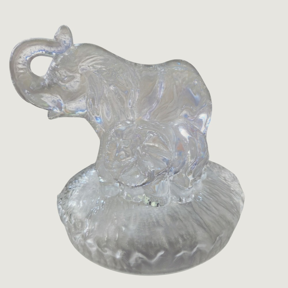 Oneida 1998 Crystal Elephant Mother & Baby Wildlife Collection Lucky Trunk Up